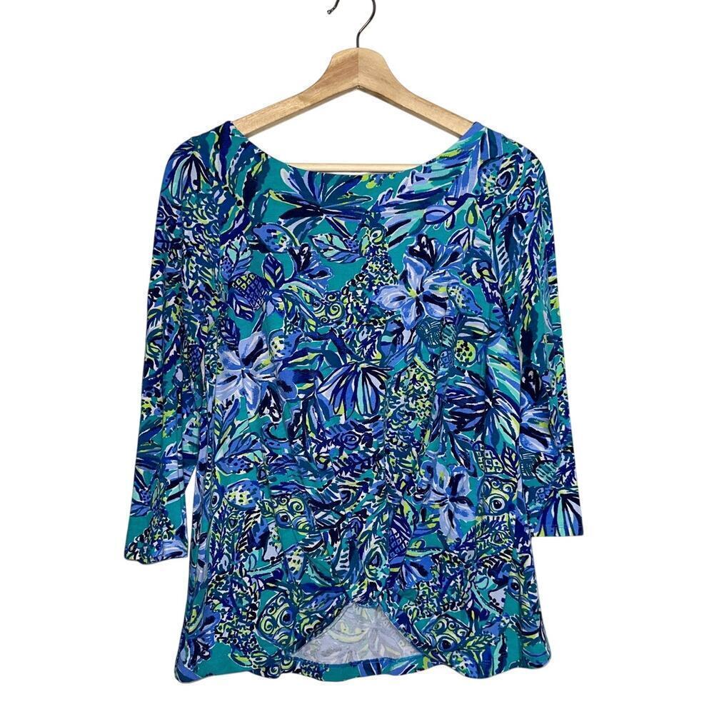 Lilly Pulitzer Maci Twist Front Top Bennet Blue Sneak a Peak Size Small Blue